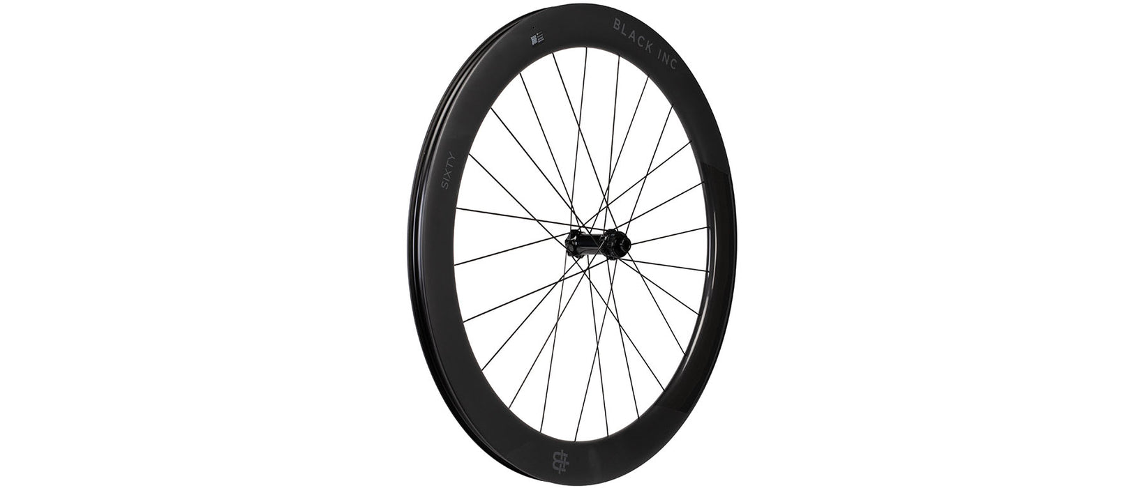 Black Inc Black Sixty Wheelset compatible with SRAM and Shimano, high-performance carbon wheels for road racing, available at Playtri Sarasota