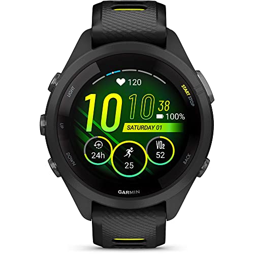 Garmin Forerunner® 265S Black Bezel and Case with Black/Amp Yellow Silicone Band