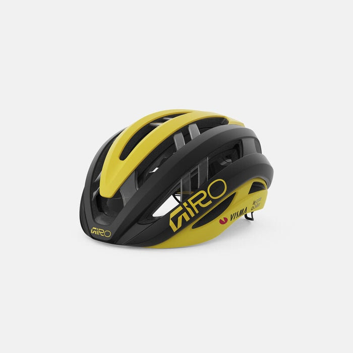 Road bike helmet, yellow and black, giro, team visma lease a bike