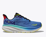 HOKA Men's Clifton 9 running shoes with lightweight cushioning and breathable knit upper, designed for everyday runs and walking, available at Playtri Sarasota.