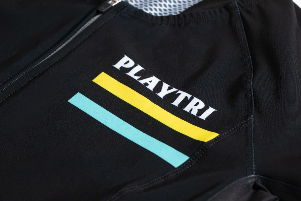 Playtri Women's Sleeved Tri Suit Black for Triathlon, Swimming, Biking, Running